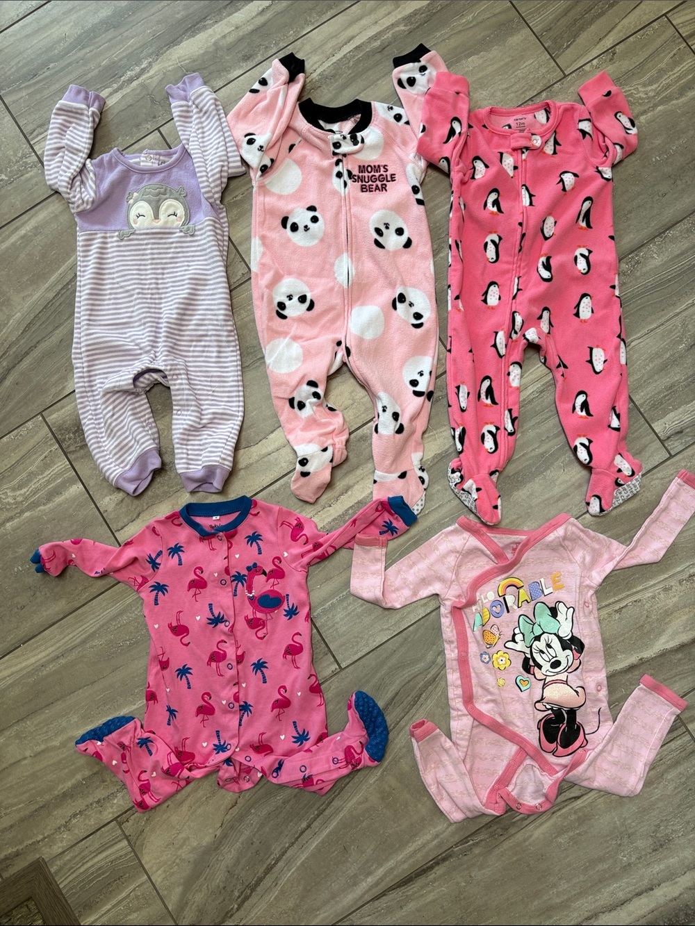 child of mine Pink Panda and Penguin Mix Baby Footies - Pink & Lavender